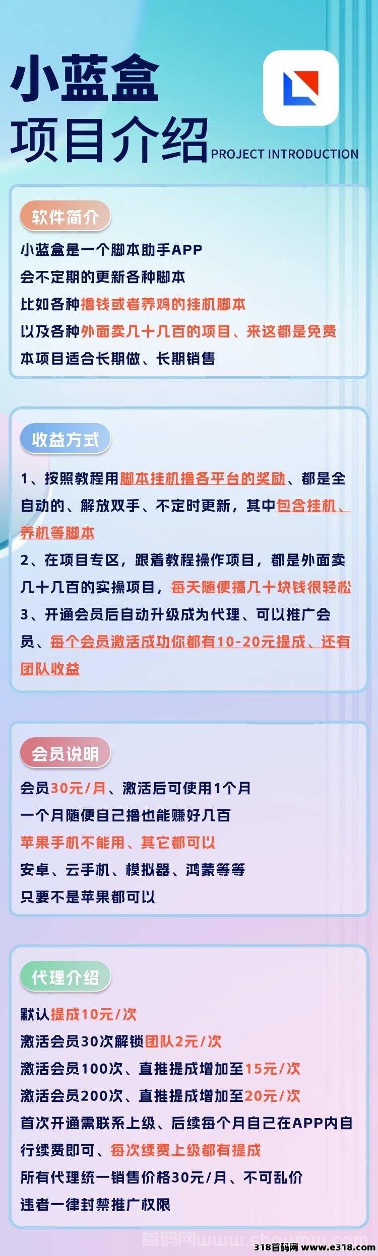 小蓝盒卦机项目，各种角本自动执行操作，轻松一天几十！